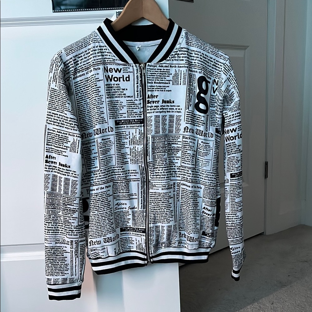 Black and White Newspaper Print Sweater Jacket